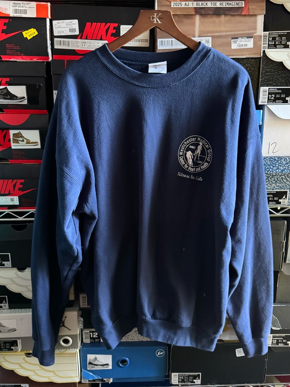 Hanes Navy Crewneck Sweatshirt with Small Chest Logo